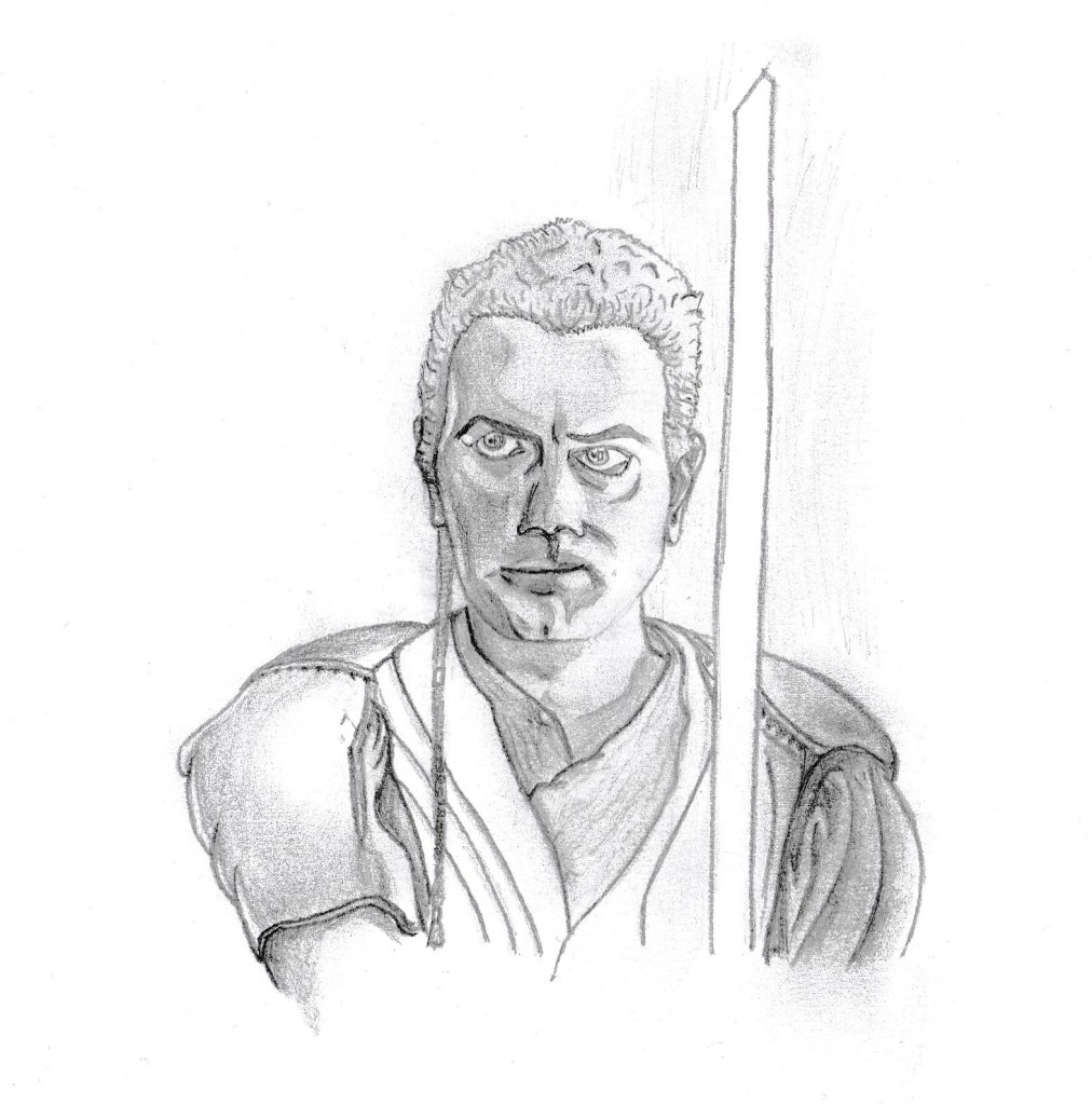 A pencil drawing of Obi-Wan Kenobi in The Phantom Menace