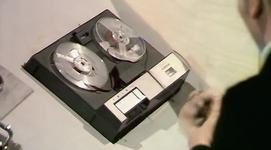 An Earth Space Station's Tape Recording in the 25th Century. From Doctor Who Revenge of the Cybermen with Tom Baker